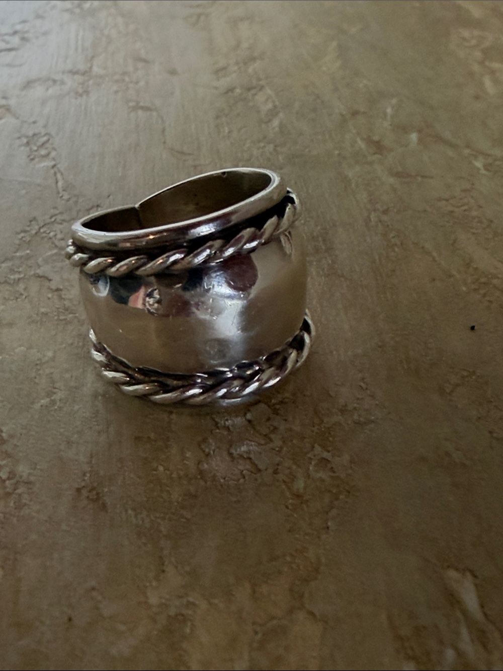 Sterling Silver Twisted Rope Wide Band Ring - Silver